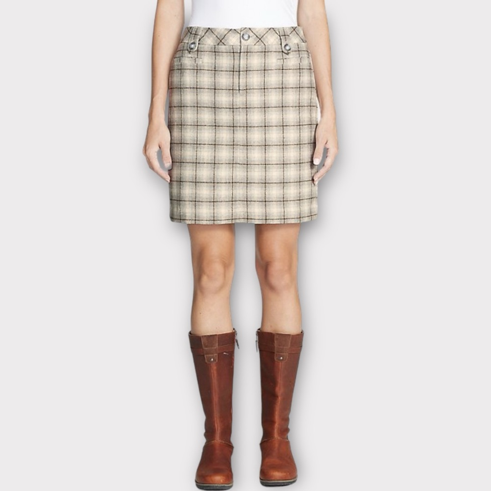 Eddie Bauer Classic Wool-Blend Skirt 12 gray plaid pattern pencil mini skirt Y2K